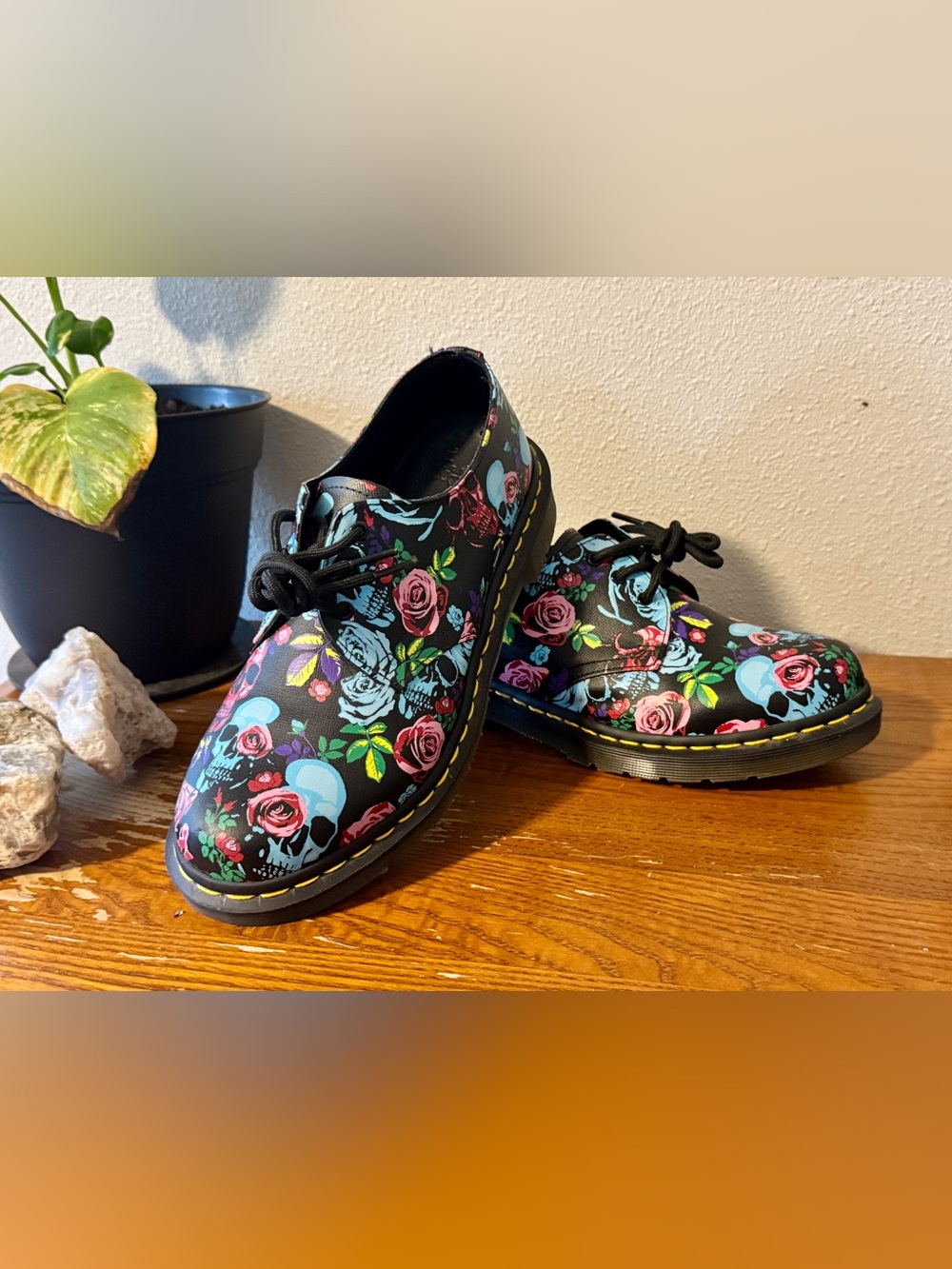 Rare Dr. Martens 1461 Rose Fantasy Skull Floral Oxfords 3-Eye Low Top - Picture 6 of 6